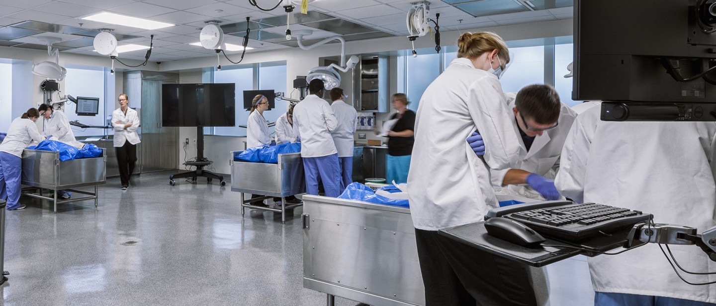 Students in a medical lab setting.